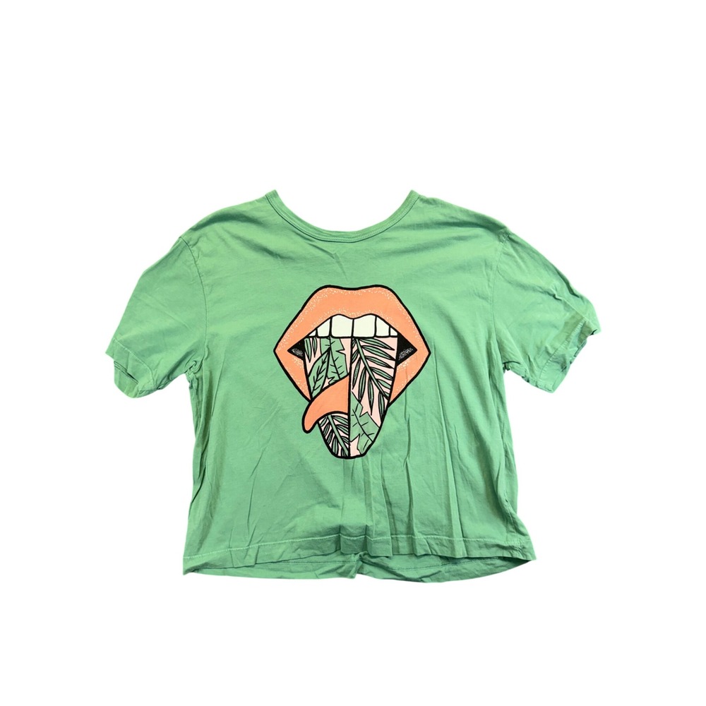 Her Waves Green Tropical Mouth Graphic Tee Surf Inspired Artist Designed XS